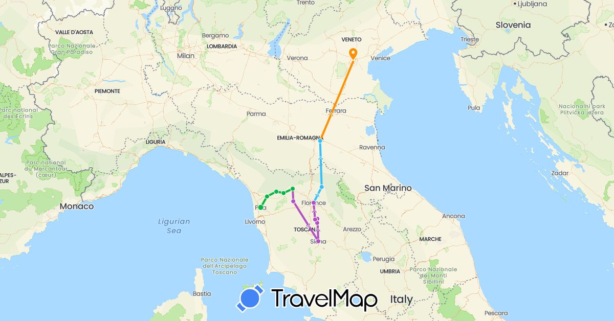 TravelMap itinerary: driving, bus, train, boat, hitchhiking in Italy (Europe)